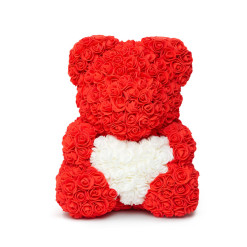 Darček Medvedík z ruží červeno-biely 40cm DMCB-40