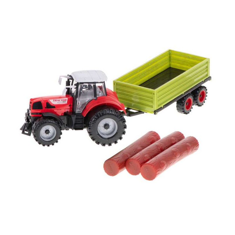 Hračka traktor s vlčekou a drevom METAL AGRICULTURAL VEHICLE 8808 (45x15x12,5cm)