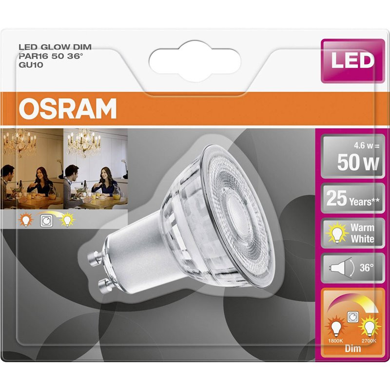 Žiarovka OSRAM LED GDPAR1650D36 GU10 4,6W/818-827 36° GLOW DIM