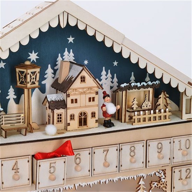 Dekorácia vianočná adventný kalendár horská chata SOLIGHT 1V258 (50x40x6cm; 2xAA)