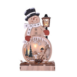 Dekorácia vianočná drevený snehuliak SOLIGHT 1V233 (19x16x5cm; 2xAA)