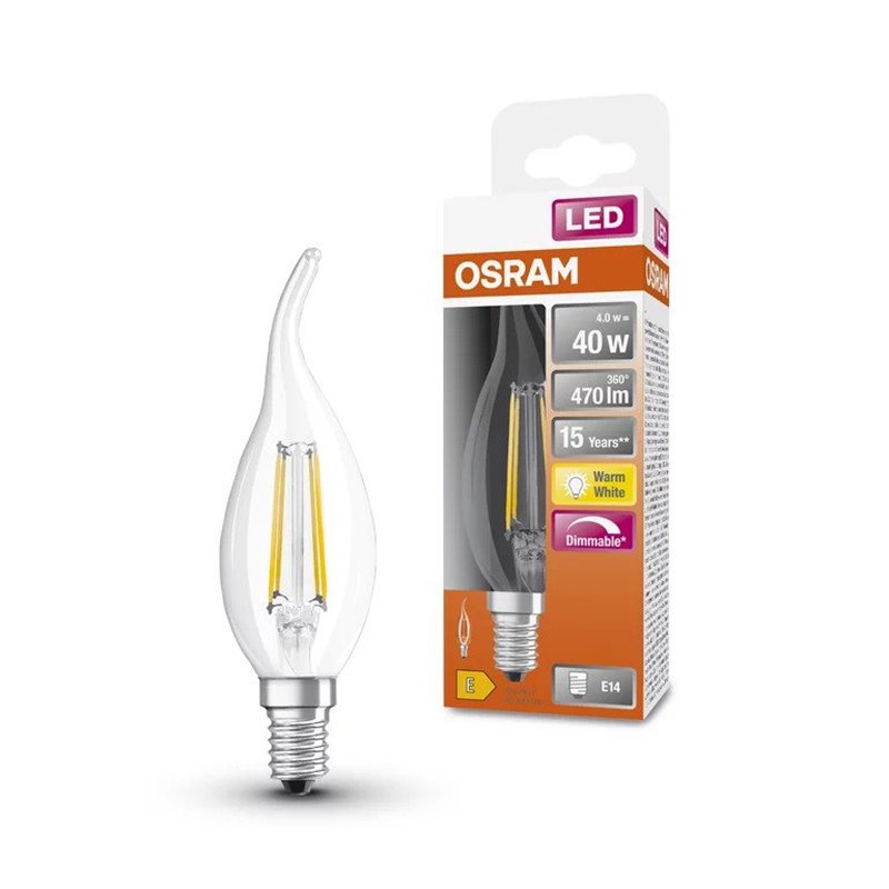 Žiarovka OSRAM LED SCLBA40D E14 4W/827 sviečka filament plameň DIM