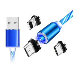Kábel USBA-IPHONE/USBC/USBB micro 3v1 1m magnetický modrý