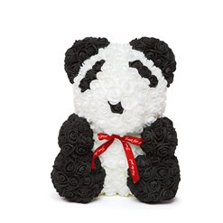 Darček Panda z ruží čierno-biela s červenou mašľou 40cm DPCB-40