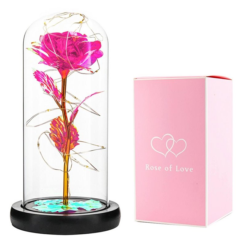Darček večná ruža v skle LED ružová ROSE OF LOVE VRS-25P