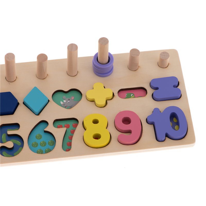 Pomôcka edukačná počítadlo drevené s číslami, krúžkami a tvarmi MONTESSORI