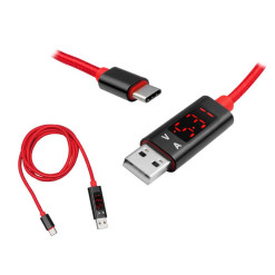 Kábel USBA-USBC 1m 2,4A LX8578 V+Ampermeter