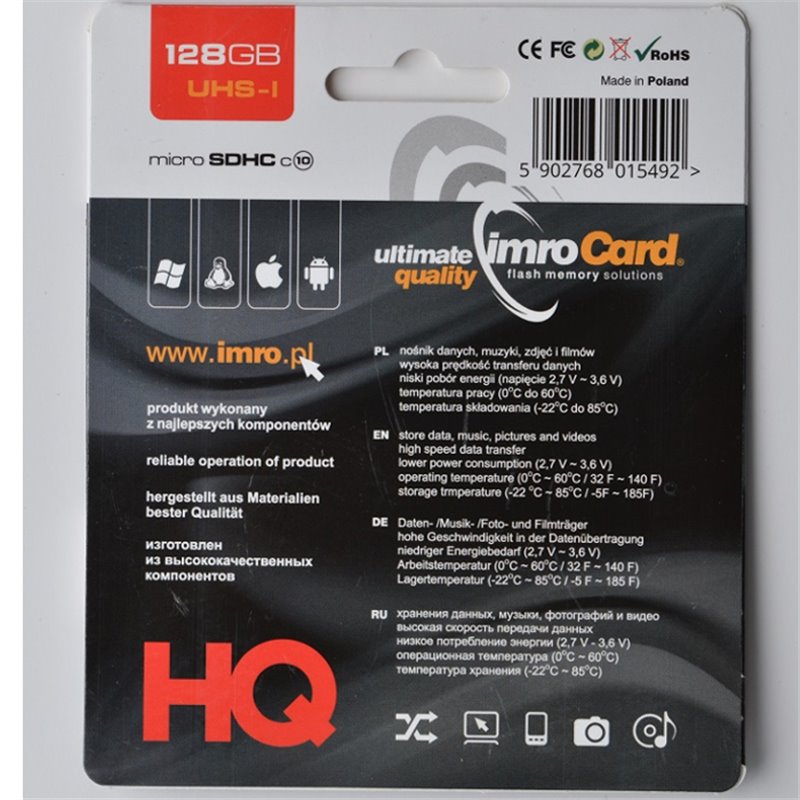 Karta micro SD+adaptér 128GB class10 IMRO UHS-I