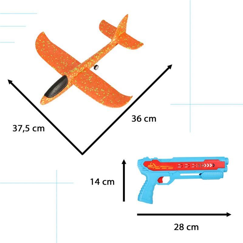 Lietadlo hádzacie polystyrénové 37,5x36cm oranžové s vystrelovacou pištoľou AIRZOER