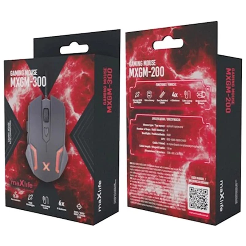 Myš optická drátová MAXLIFE MXGM-300 svítící hráčská