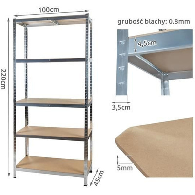 Regál policový RP220-175 220x100x45cm 175kg na policu 5políc