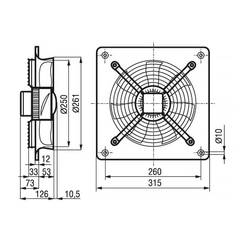 Ventilátor priemyselný nástenný axiálny HXBR/2-250
