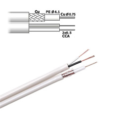 Koaxiálny kábel RG59+NAP 2x0,5mm biely s napájaním KAB0028