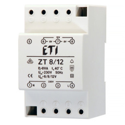 Trafo zvončekové modulárne na DIN lištu ETI ZT8/12 (6/8/12V AC)