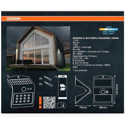 Svietidlo nočné LED LEDVANCE ENDURA FLOOD BUTTERFLY SOLAR SENZOR 1,5W 4000K BLACK s pohybovým senzorom