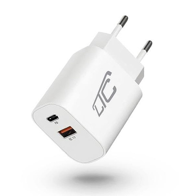 Adaptér 2xUSB 230V/5V-20V 3A USBC+USBA bílý LTC LXQC28 20W