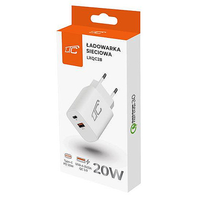 Adaptér 2xUSB 230V/5V-20V 3A USBC+USBA biely LTC LXQC28 20W