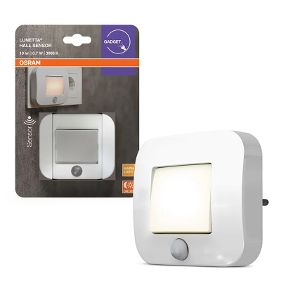 Svítilna noční LED OSRAM LUNETTA HALL WH do zásuvky s pohybovým senzorem