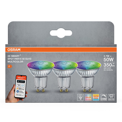 Žiarovka OSRAM LED SMART WIFI GU10 4,7W/2700-6500 + RGBW CCT 45° (3PACK BASE)